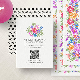 Tarjeta De Recepción Boda de código QR de Fiesta Colorful RSVP