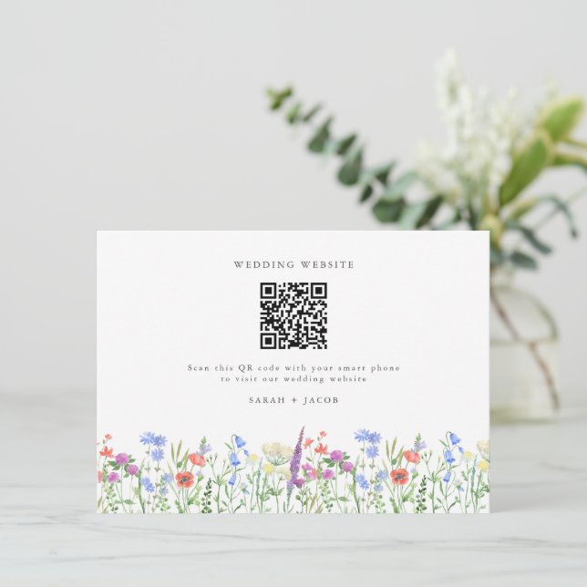 Tarjeta De Recepción Boda de código QR de flor silvestre de primavera (Anverso de pie)