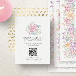 Tarjeta De Recepción Boda de código QR de Flor silvestre RSVP