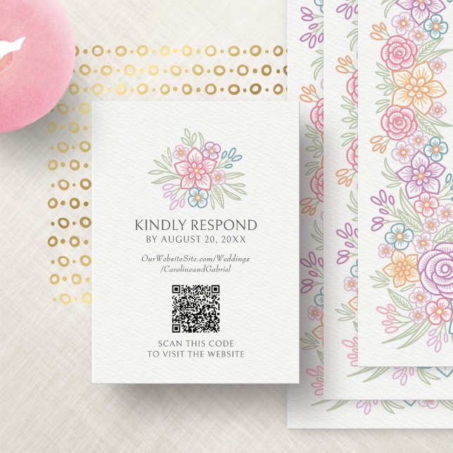 Tarjeta De Recepción Boda de código QR de Flor silvestre RSVP (Subido por el creador)