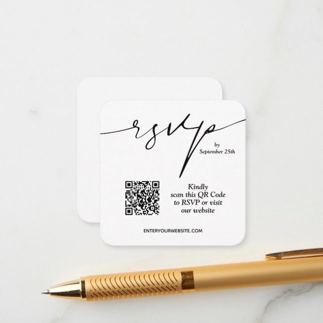 Tarjeta De Recepción Boda de código QR de Moda simple (Anverso/Reverso In Situ)