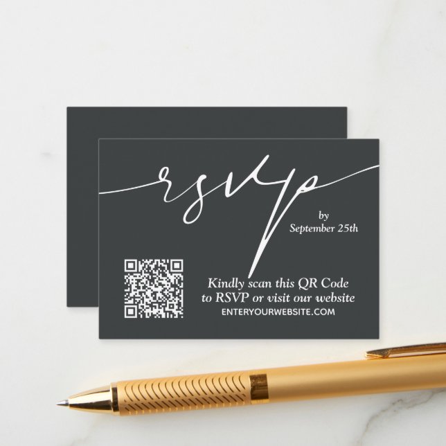 Tarjeta De Recepción Boda de código QR de Moda simple (Anverso/Reverso In Situ)