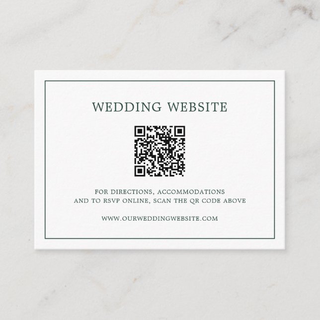 Tarjeta De Recepción Boda de código QR de monograma verde bosque simple (Anverso)