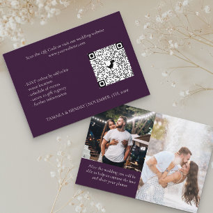 Tarjeta De Recepción Boda de código QR de Purple 2 Photo Online RSVP