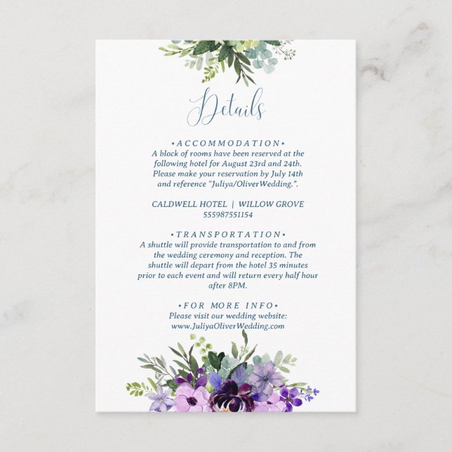 Tarjeta De Recepción Boda de código QR de Purple Floral (Anverso)