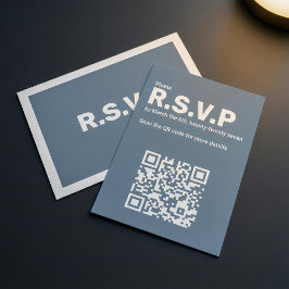 Tarjeta De Recepción Boda de código QR de RSVP azul moderno