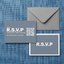 Tarjeta De Recepción Boda de código QR de RSVP grande azul moderno