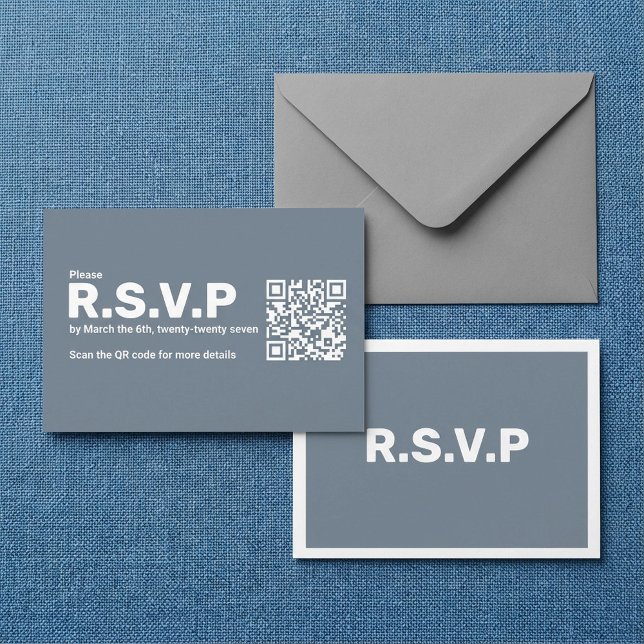 Tarjeta De Recepción Boda de código QR de RSVP grande azul moderno (Modern Blue big RSVP QR Code Wedding Enclosure Card.)