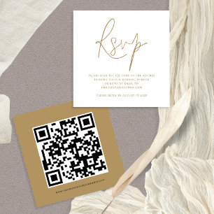 Tarjeta De Recepción Boda de código QR de script - Gabinete RSVP blanco