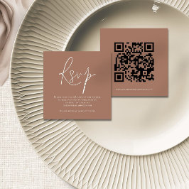 Tarjeta De Recepción Boda de código QR de script Gabinete RSVP Brown