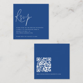 Tarjeta De Recepción Boda de código QR de script minimalista RSVP azul
