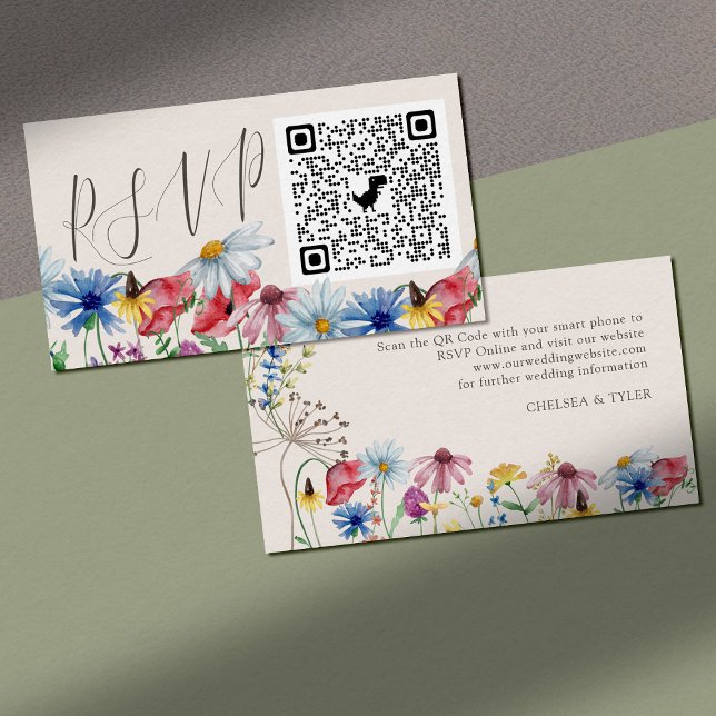 Tarjeta De Recepción Boda de código QR de Wildflower Charm Online RSVP (QR Code RSVP Card - Upload the QR code which links to your wedding website)