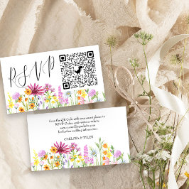 Tarjeta De Recepción Boda de código QR de Wildflower Meadow Online RSVP