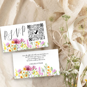 Tarjeta De Recepción Boda de código QR de Wildflower Meadow Online RSVP