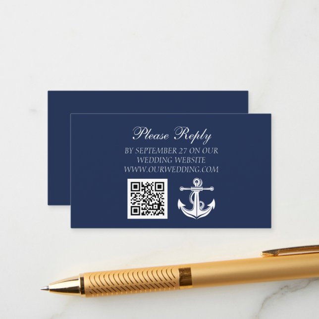 Tarjeta De Recepción Boda de código QR del Ancla Azul de la Marina (Anverso/Reverso In Situ)