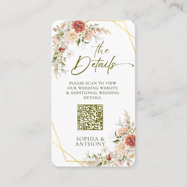 Tarjeta De Recepción Boda de código QR Detalles del oligoide Boho (Anverso)