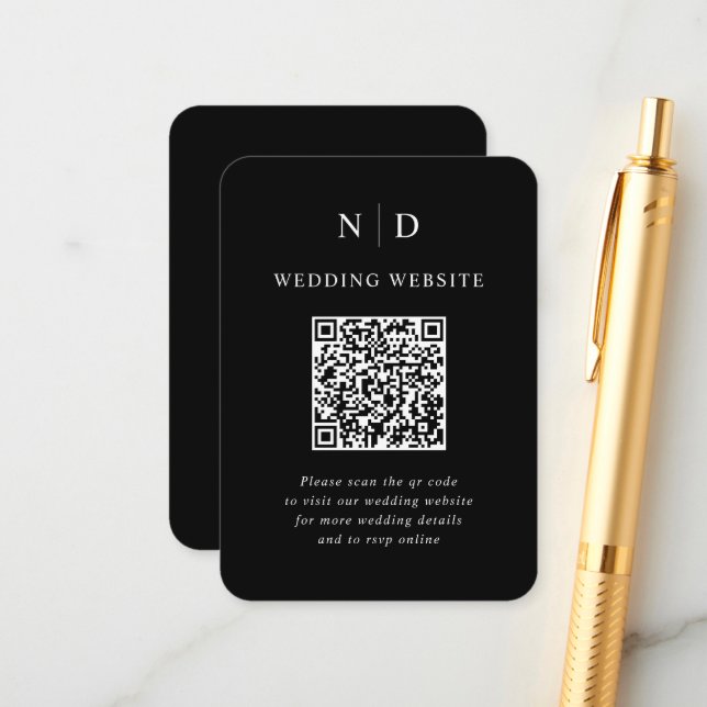 Tarjeta De Recepción Boda de código QR en blanco y negro (Anverso/Reverso In Situ)