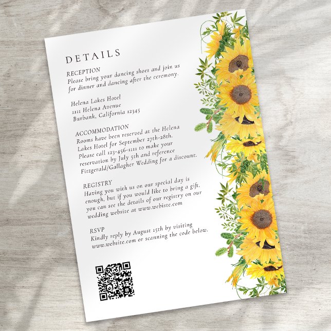 Tarjeta De Recepción Boda de código QR floral de girasol ruso (Subido por el creador)