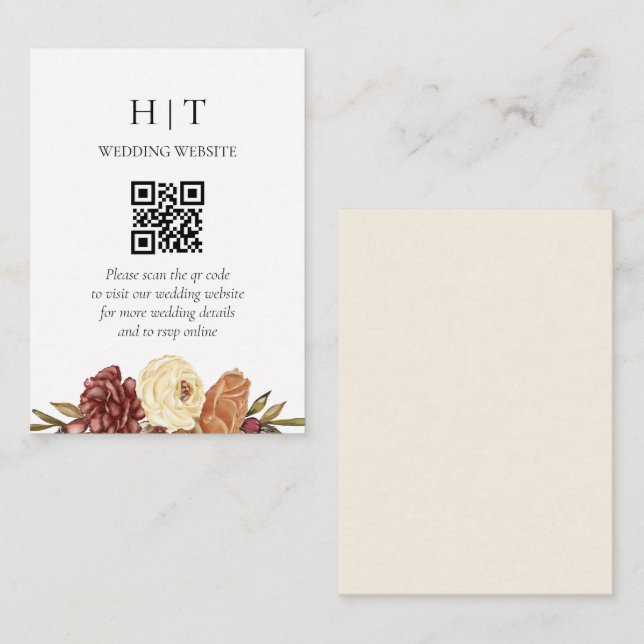 Tarjeta De Recepción Boda de código QR floral mínimo y de Moda (Anverso / Reverso)