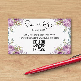 Tarjeta De Recepción boda de código qr floral púrpura rsvp qr