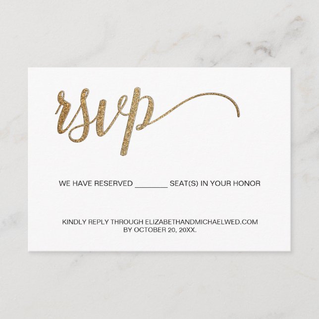 Tarjeta De Recepción Boda de código QR Gold Script sitio web Sitios res (Anverso)