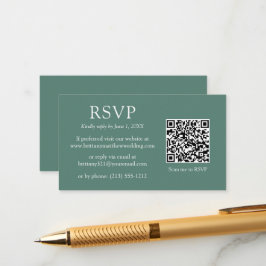 Tarjeta De Recepción Boda de código QR minimalista Eucalyptus Green RSV