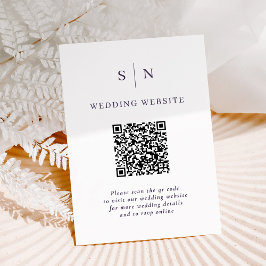 Tarjeta De Recepción Boda de código QR mínimo y Moda blanco y púrpura