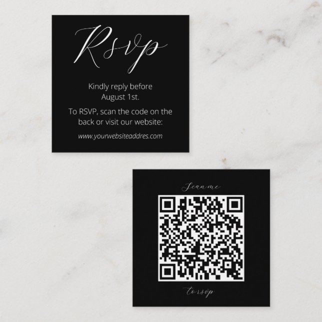 Tarjeta De Recepción Boda de código QR moderno en blanco y negro (Anverso / Reverso)