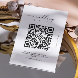 Tarjeta De Recepción Boda de código QR moderno en blanco y negro