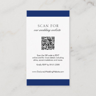 Tarjeta De Recepción Boda de código QR moderno mínimo de la Marina Azul