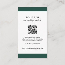 Tarjeta De Recepción Boda de código QR moderno verde esmeralda mínimo