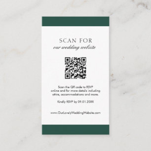 Tarjeta De Recepción Boda de código QR moderno verde esmeralda mínimo