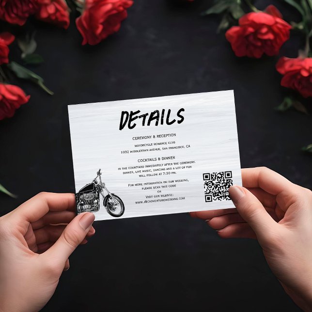 Tarjeta De Recepción Boda de código QR monograma moderno para motocicle (Subido por el creador)