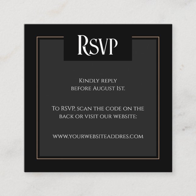 Tarjeta De Recepción Boda de código QR negro y blanco oscuro gótico (Anverso)