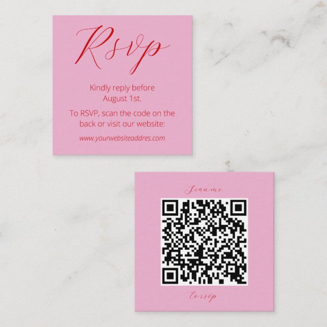 Tarjeta De Recepción Boda de código QR rojo negrita rosa moderno (Anverso / Reverso)