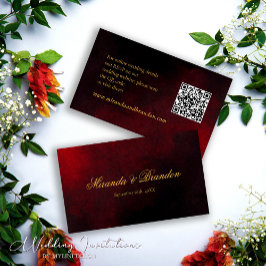 Tarjeta De Recepción Boda de código QR rojo y negro dorado