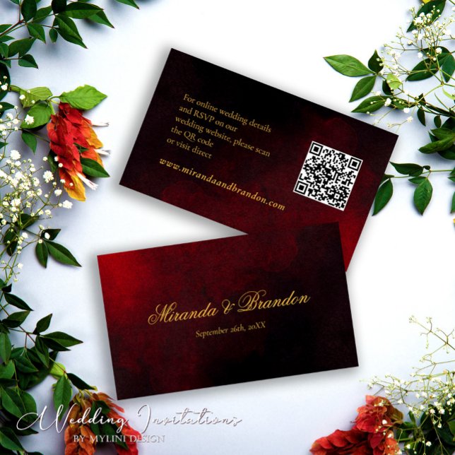 Tarjeta De Recepción Boda de código QR rojo y negro dorado (Subido por el creador)