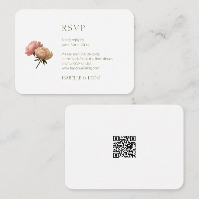 Tarjeta De Recepción Boda de código QR Rosa blanco (Anverso / Reverso)