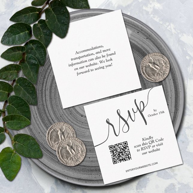 Tarjeta De Recepción Boda de código QR Simple Chic (Small 2.5" x 2.5" QR code wedding RSVP cards)