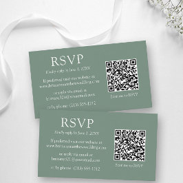 Tarjeta De Recepción Boda de código QR simple minimalista Sage Green RS