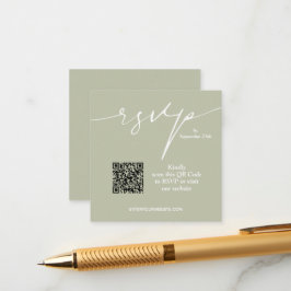 Tarjeta De Recepción Boda de código QR verde de Moda simple