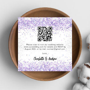 Tarjeta De Recepción Boda de código QR violeta blanca RSVP