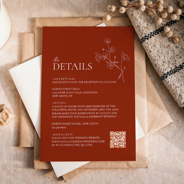 Tarjeta De Recepción Boda de código Sienna Terracotta Floral Qr Detalle (Subido por el creador)