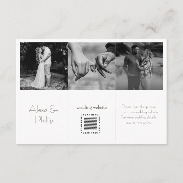Tarjeta De Recepción Boda de collage de fotografías Mínimas en Blanco y (Anverso)