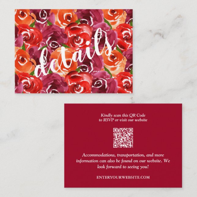 Tarjeta De Recepción Boda de Collage floral Detalles del código QR (Anverso / Reverso)