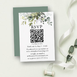 Tarjeta De Recepción Boda de color de agua verde Sage Green QR RSVP