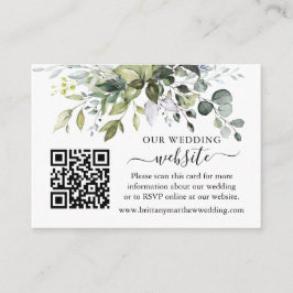 Tarjeta De Recepción Boda de color de agua verde sitio web QR Dusty Blu