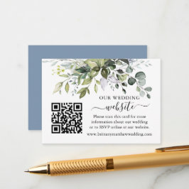 Tarjeta De Recepción Boda de color de agua verde sitio web QR Dusty Blu