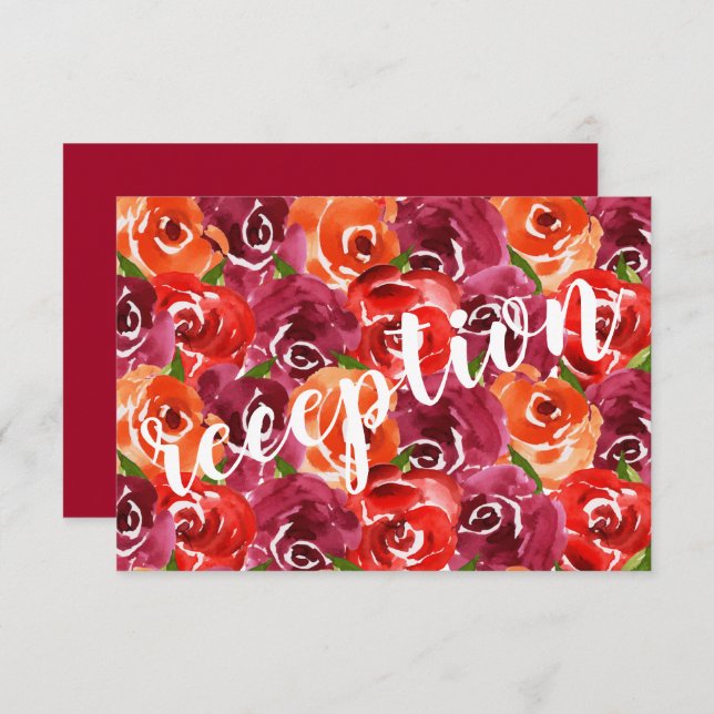 Tarjeta De Recepción Boda de color floral acuarela (Anverso / Reverso)
