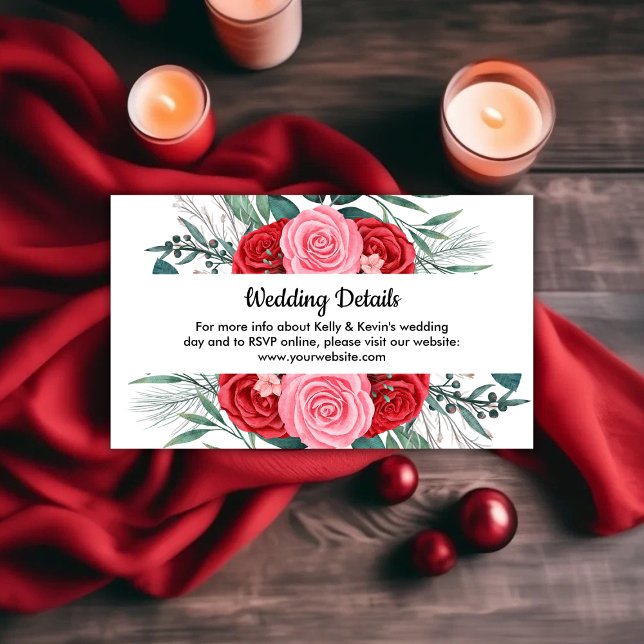 Tarjeta De Recepción Boda de color rojo rosa (Red Rose Watercolor Wedding Enclosure Card)